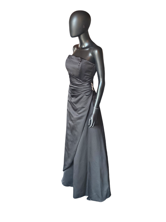 Strapless Black Satin Side Ruched Formal Dress - Davids Bridal