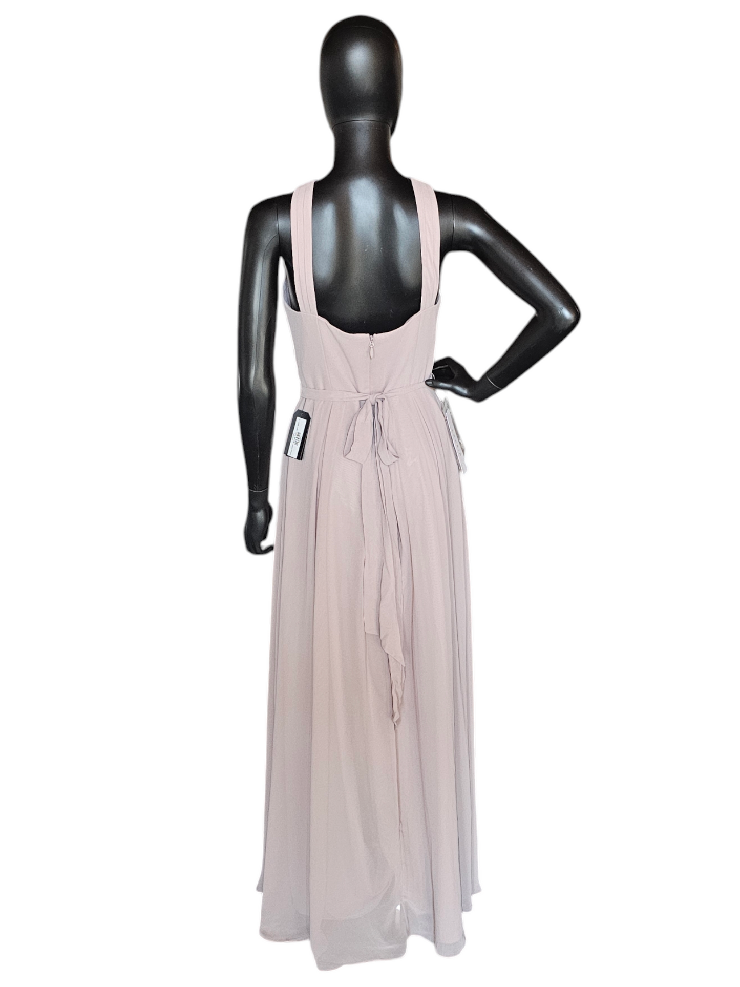 Taupe Chiffon Cross Halter Bridesmaid Dress - Dixie Azazi NWT