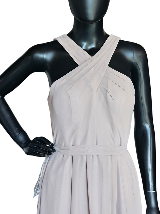 Taupe Chiffon Cross Halter Bridesmaid Dress - Dixie Azazi NWT