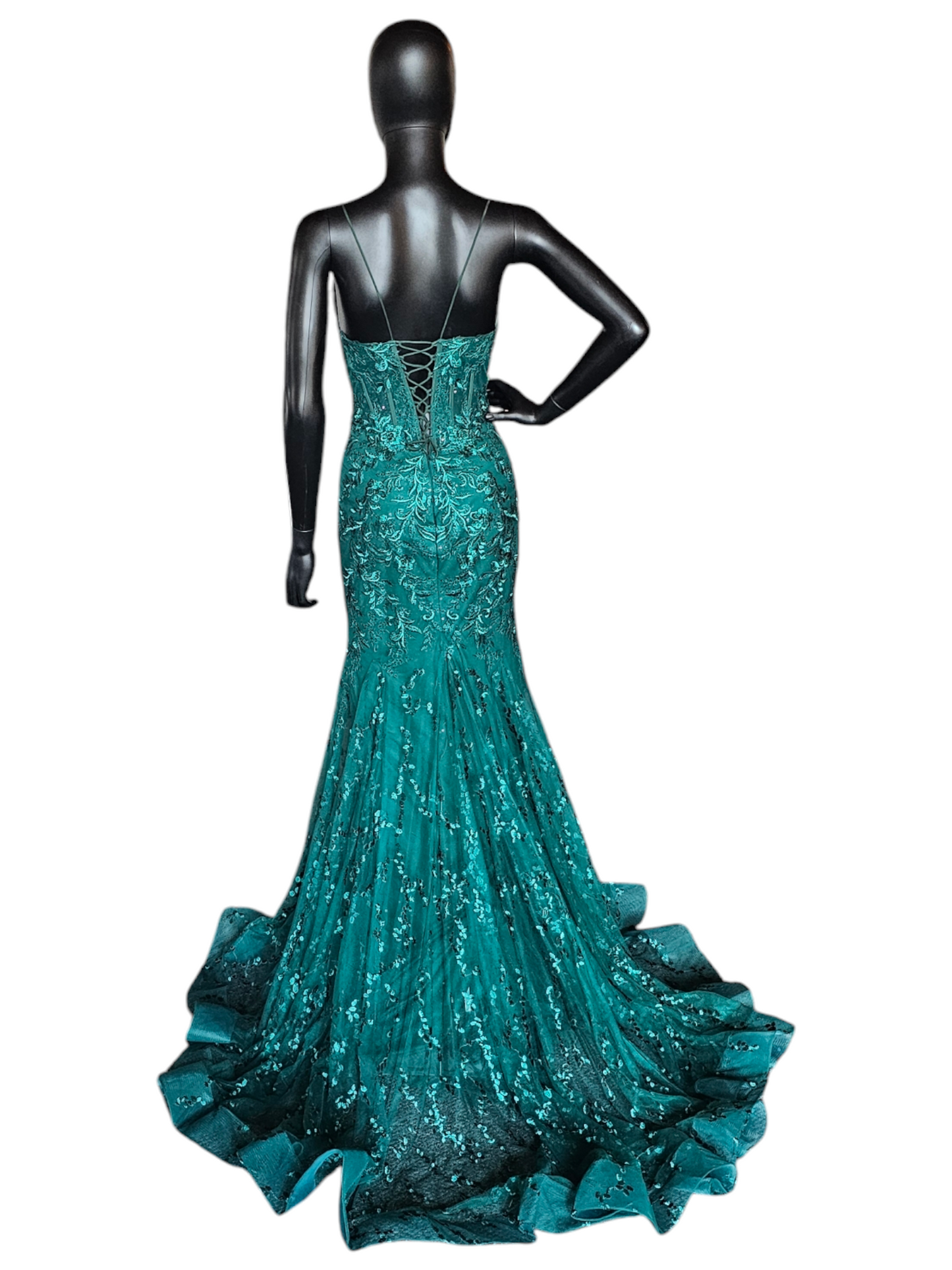 Forest Green Sequin Maxi Formal Gown W/Train - ew35010 - Ellie Wilde