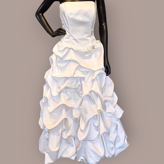 White Satin Bubble Tuck Wedding Gown