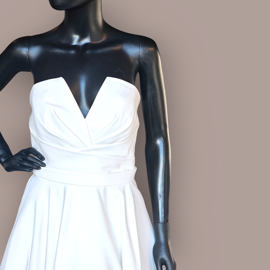 Ivory Matte Satin Strapless Wedding Gown - Couture - Alyne