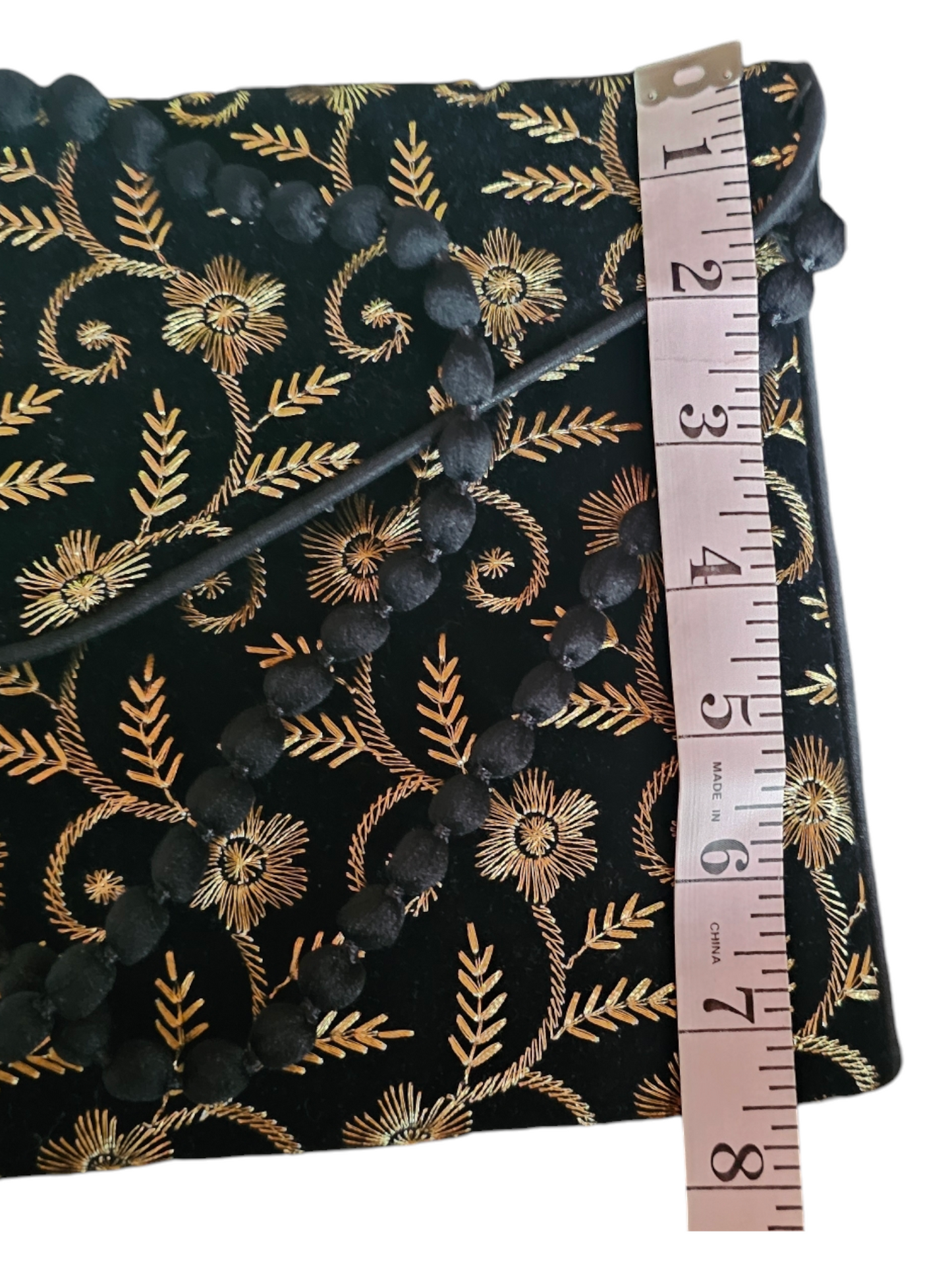 Black/Gold Embroidered Floral Envelope Clutch