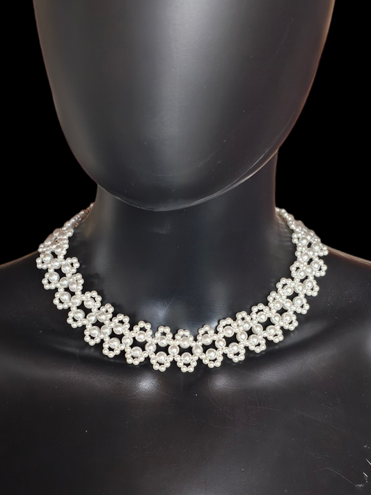 Wide Woven Pearl Collar Necklace