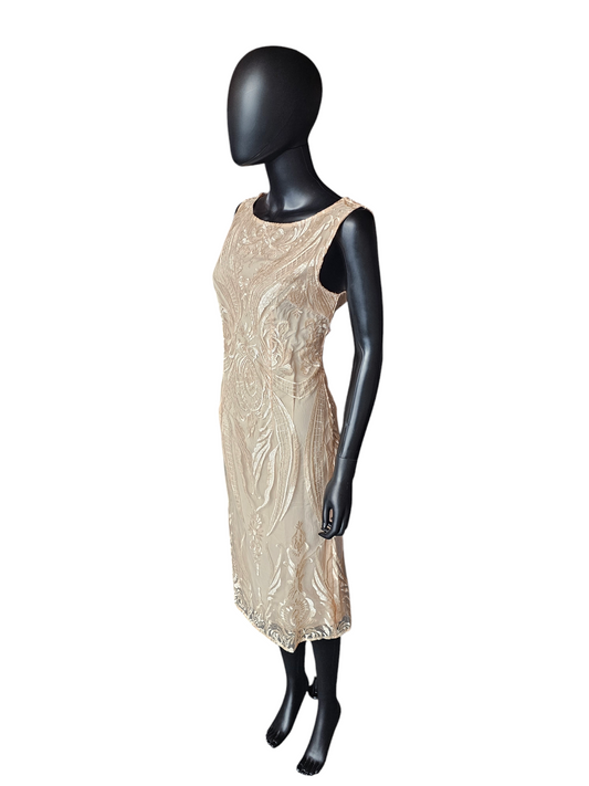 Peach Embroidered Overlay Cocktail/Party Dress - Shall We - NWT