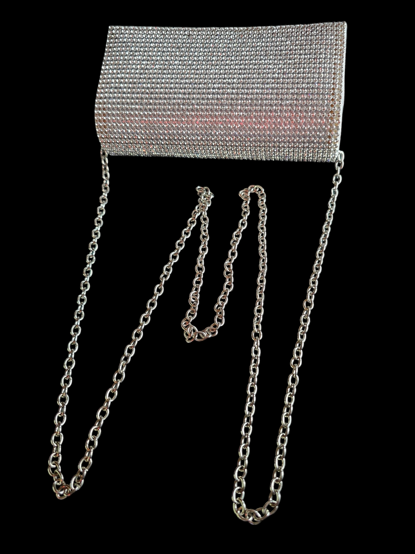 Silver Rhinestone Clutch Long Chain