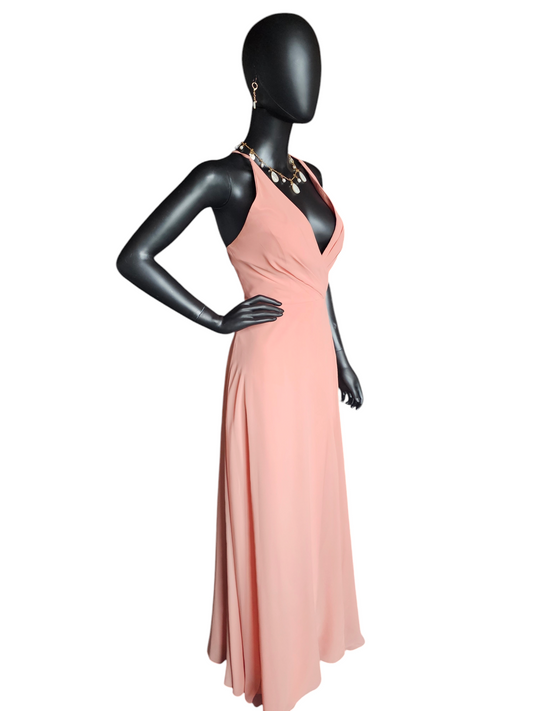 Jenny Yoo V-Neck Halter Back Sunset Chiffon Formal Gown