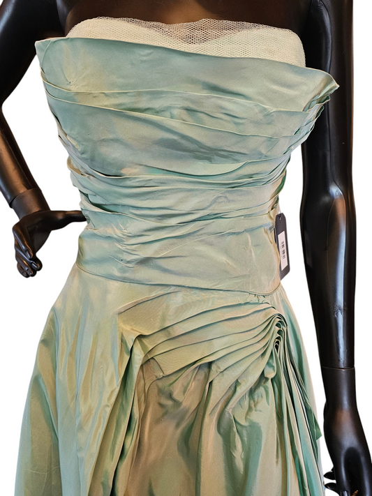 Vintage 50s Teal Taffeta Party Dress / Evening Gown