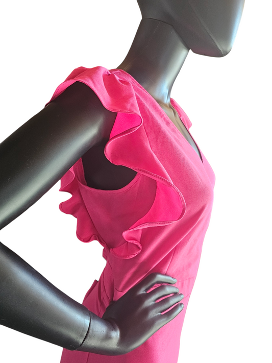 Hot Pink Flutter Sleeve Wrap Mid-Calf Dress - Who What Wear
