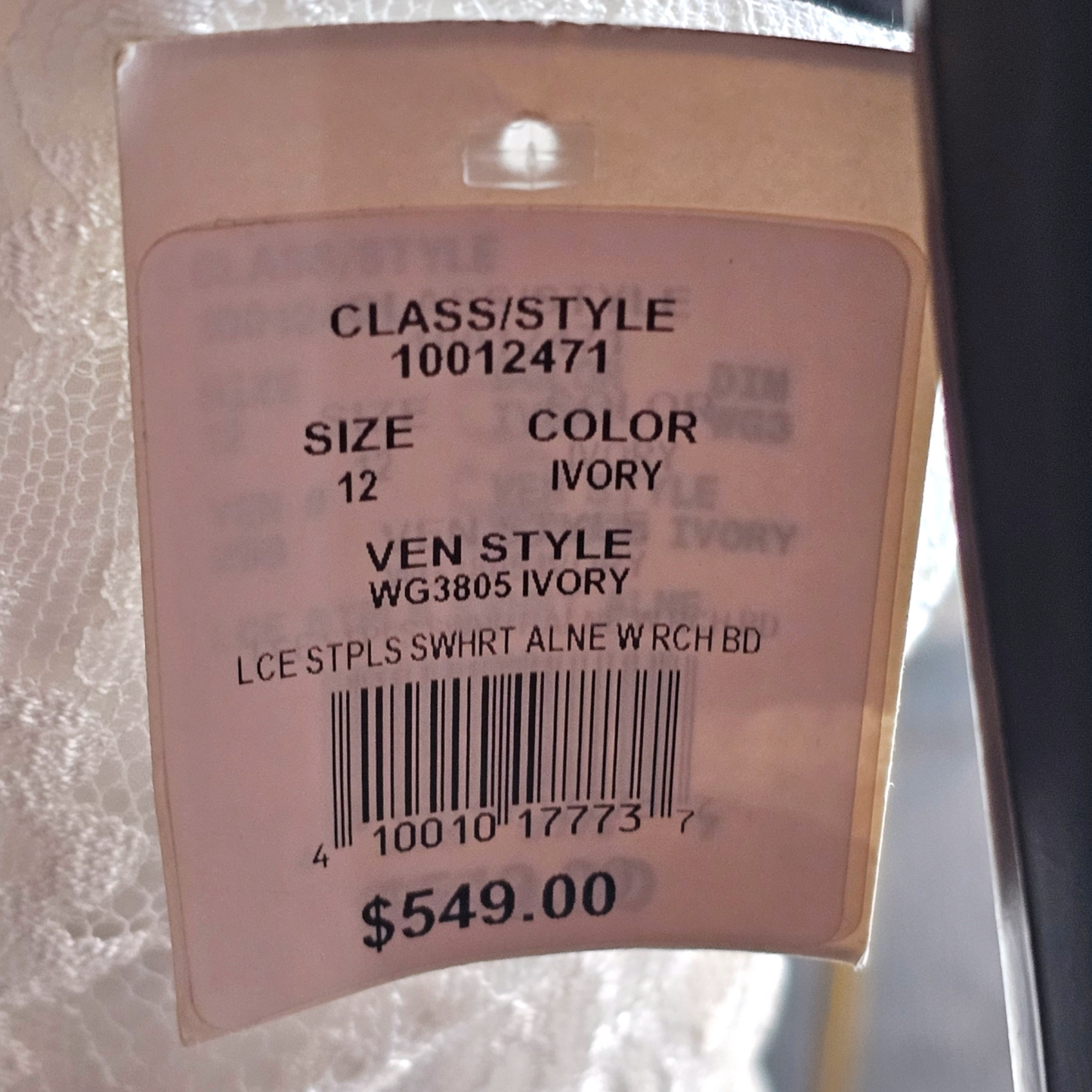 Strapless Lace Side Sweep Wedding Gown - Davids - NWT