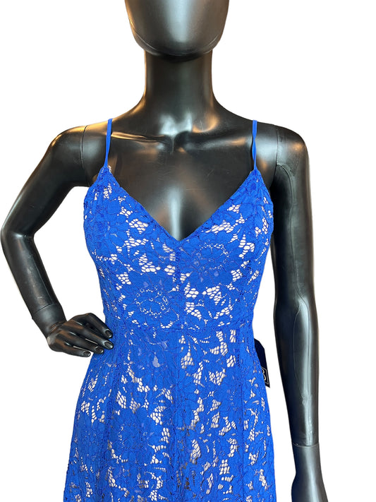 Royal Blue Lace Overlay Mid-Length Dress - Lulus