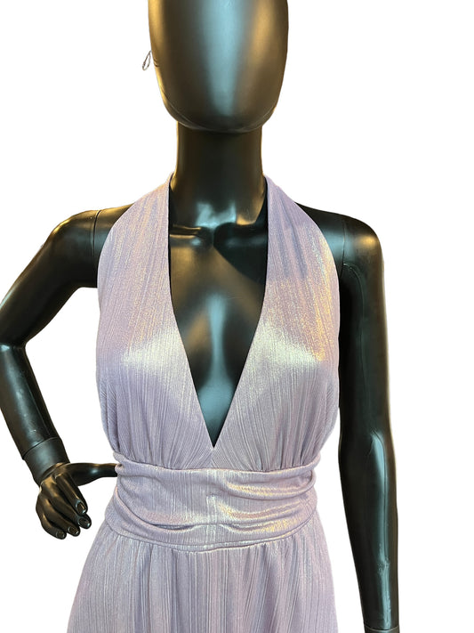 Lavender/Gold Halter Mid-Length Dress