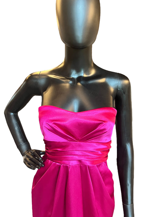 Hot Pink Satin Sweetheart Mid-Length Dress