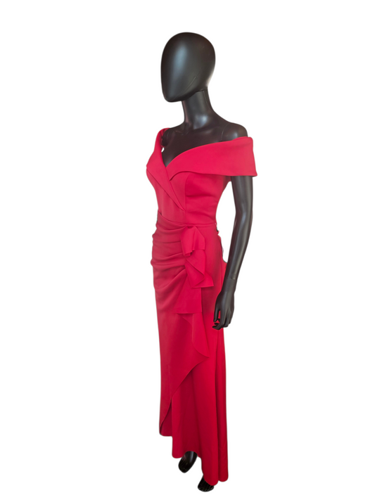 Red Neoprene Off Shoulder Fit/Flare Formal Gown NWT - Xscape