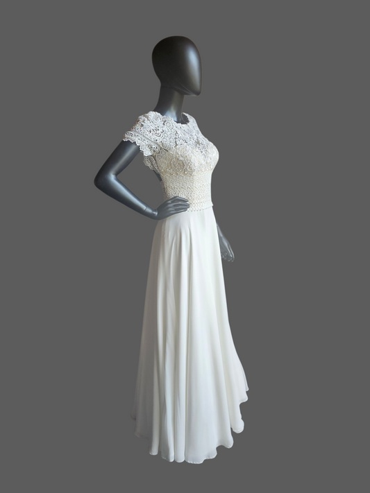 Ivory Cap Sleeve Illusion Bodice Wedding Dress - Lillan West