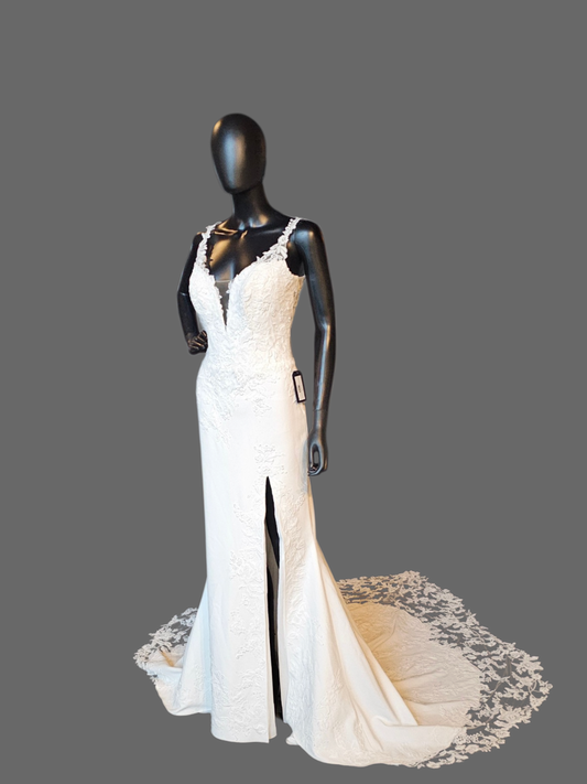 Lace Fit/Flare Slit V-Plunge Wedding Gown - Beloved