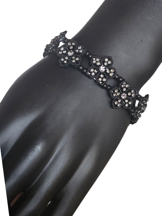 Black Crystal Flower Stretch Bracelet