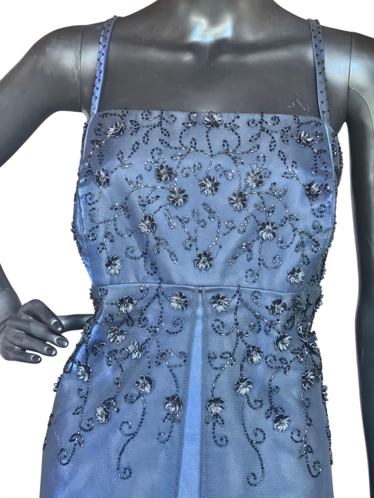 Electric Blue/Black Flower Overlay Formal Dress