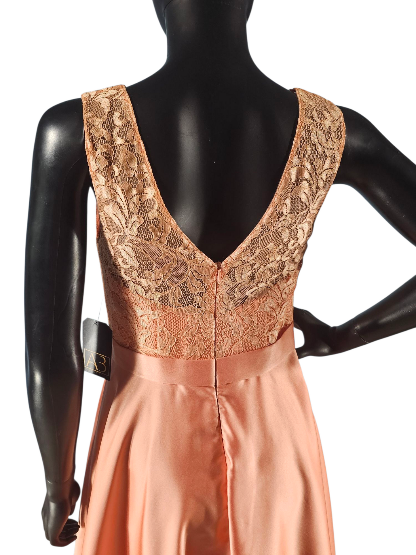 Peach Satin Lace Bodice Cocktail Dress - JJs House