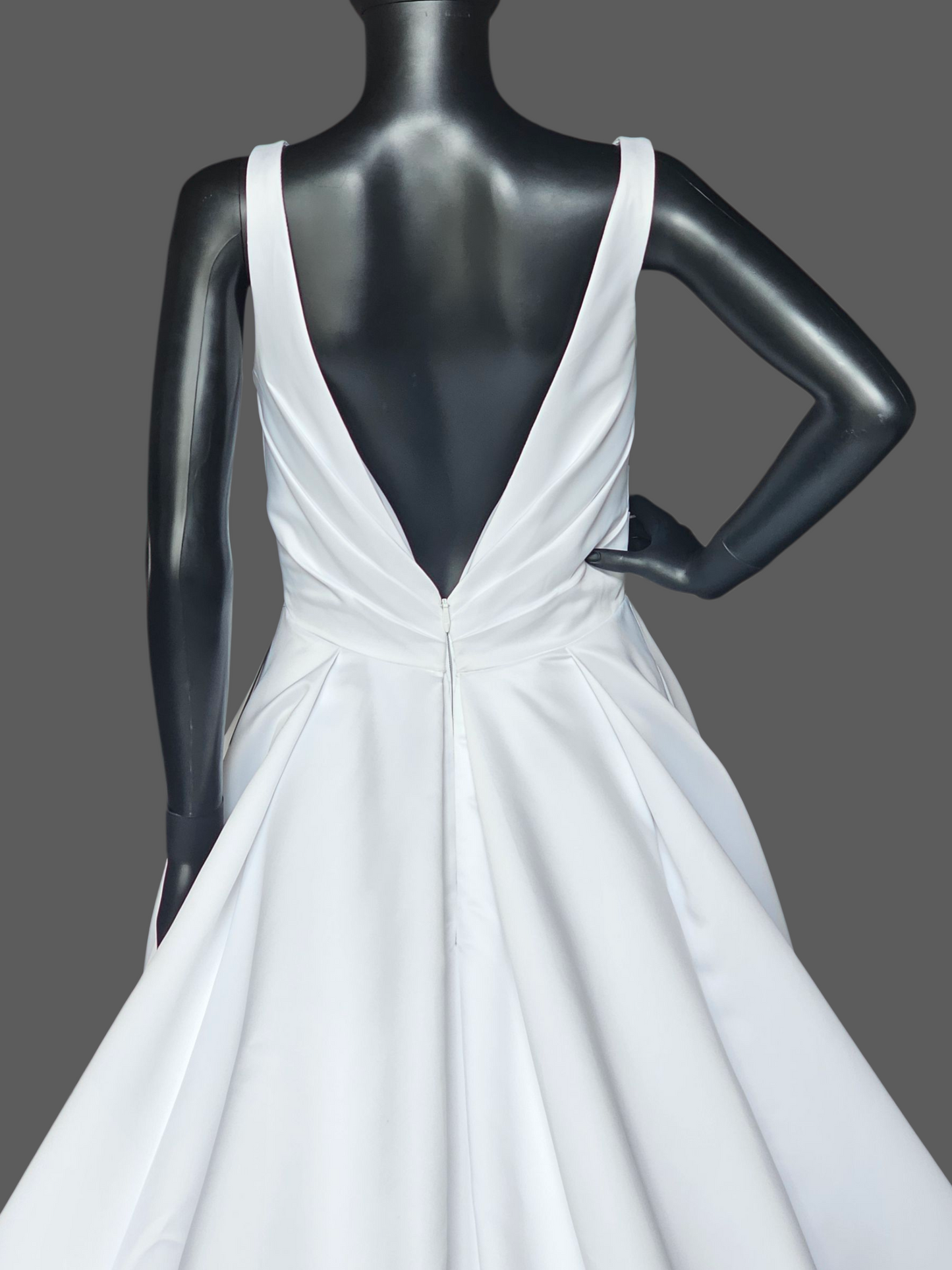 White Satin Minimalist V-Neck A-Line Wedding Gown - Da Vinci