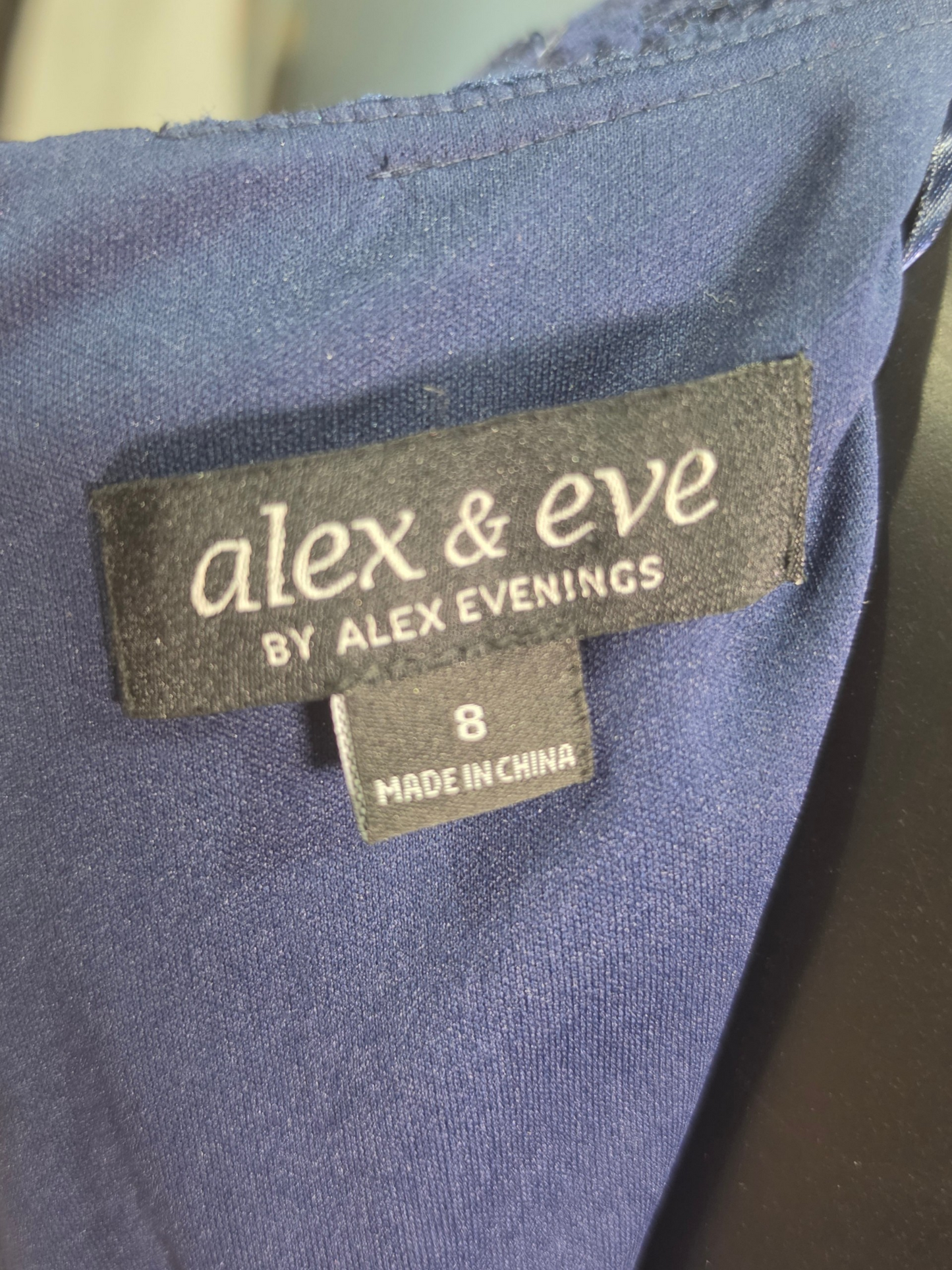 Navy Stretch Sequin Lace Slit V-Neck Long Sleeve Formal/Mom's Dress - Alex & Eve