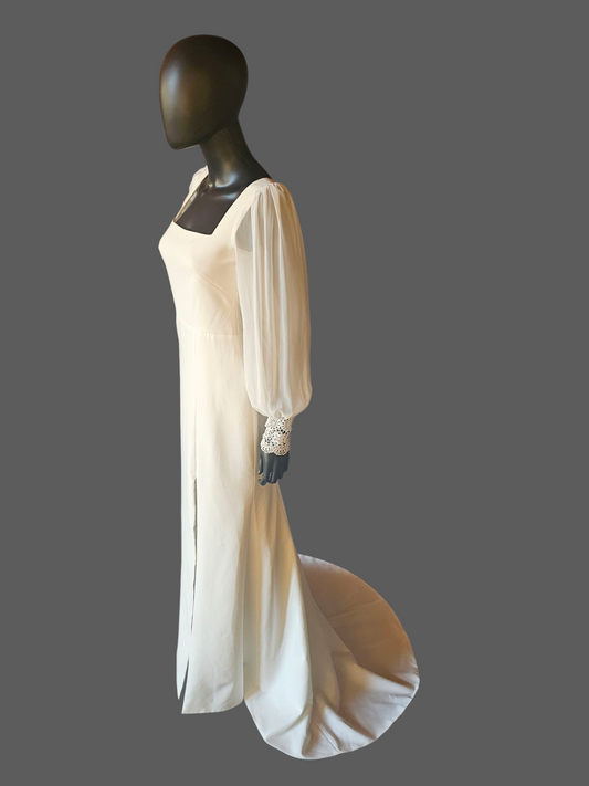 Square Neck Peasant Sleeve Boho Fitted Wedding Gown - Jenny Yoo