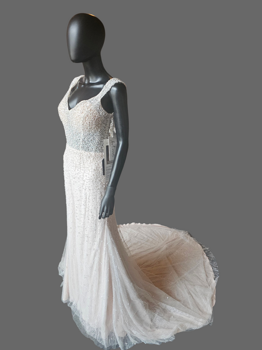 Blush V-Neck Pearl Fitted Wedding Gown - Mori Lee