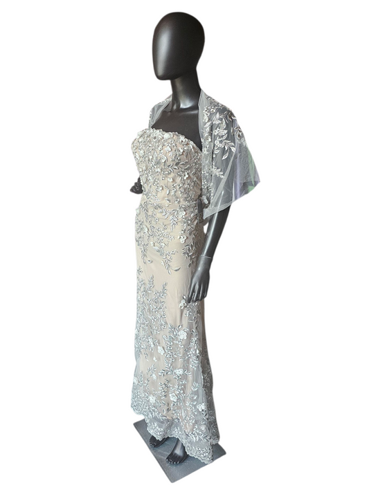 Silver/Nude 3D Floral Detail Fit/Flare Dress - Montage