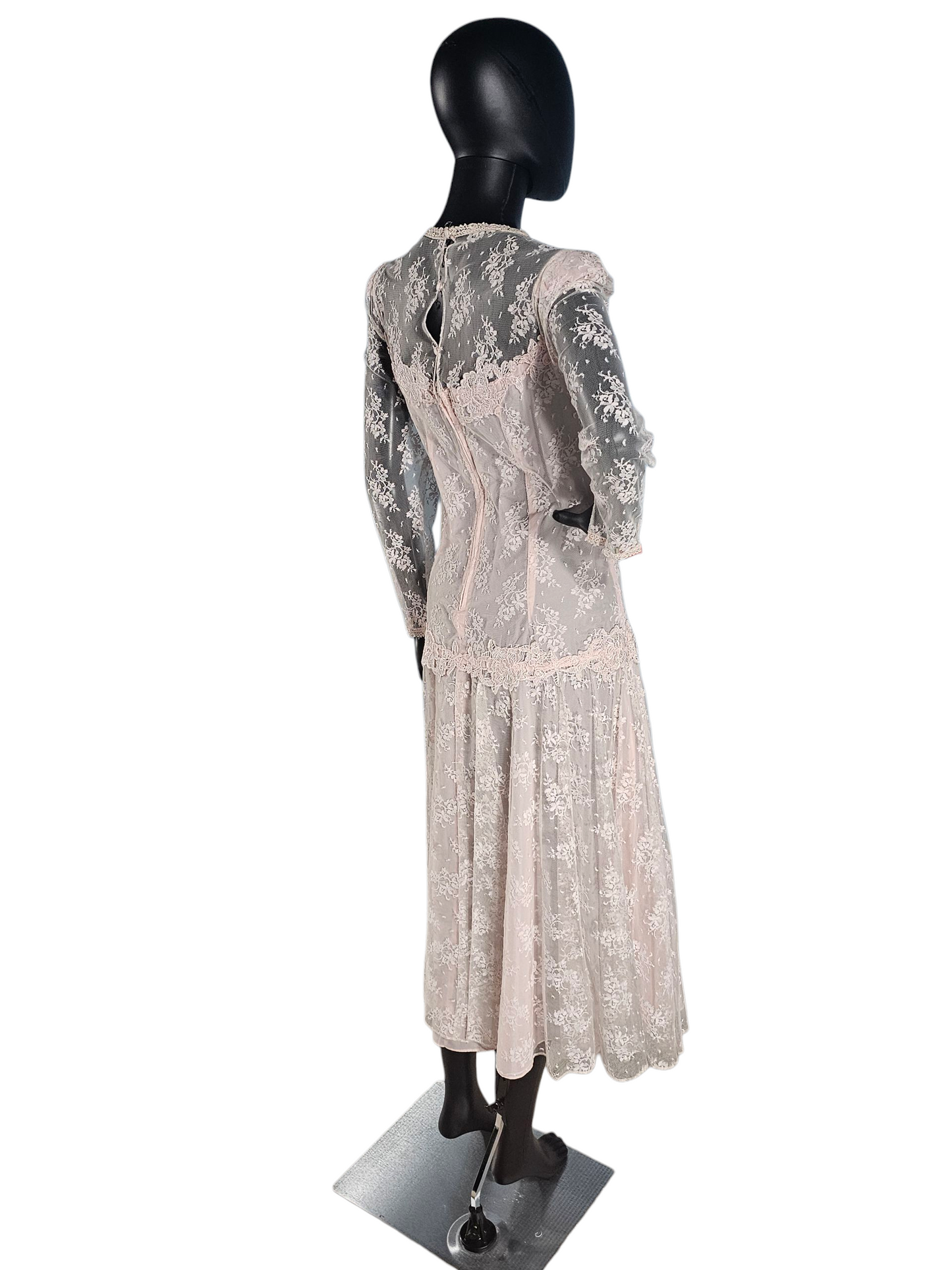 Vintage Pink Lace Drop Waist Formal Dress