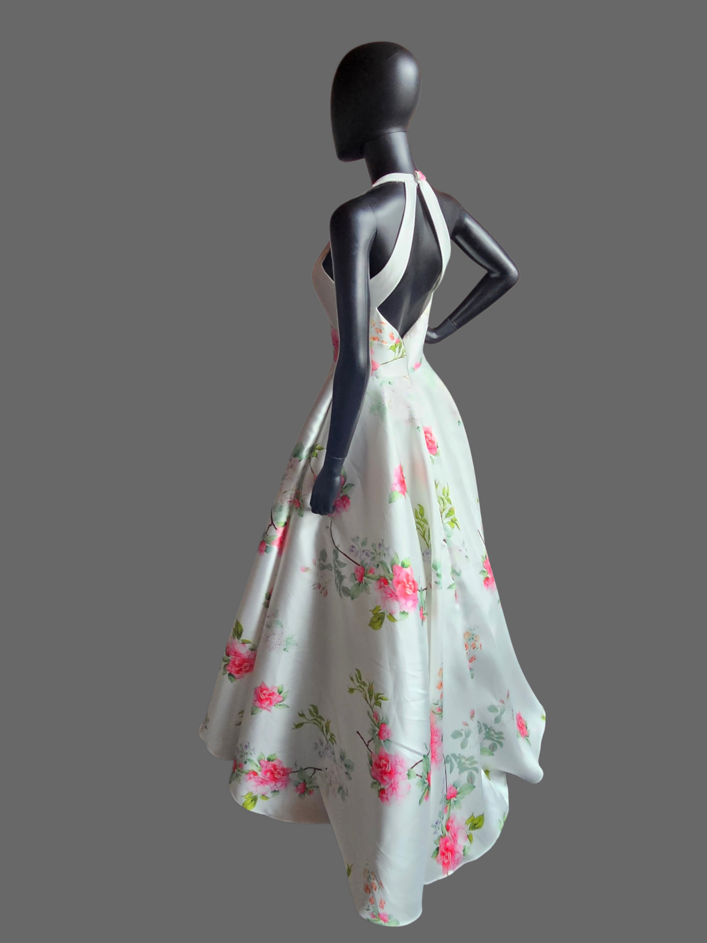 Ivory/Multi Floral Halter A-Line Formal Dress - The Secret Dress