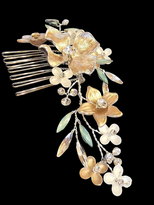 Silver/Rose/Teal Floral Hair Comb - Marionat