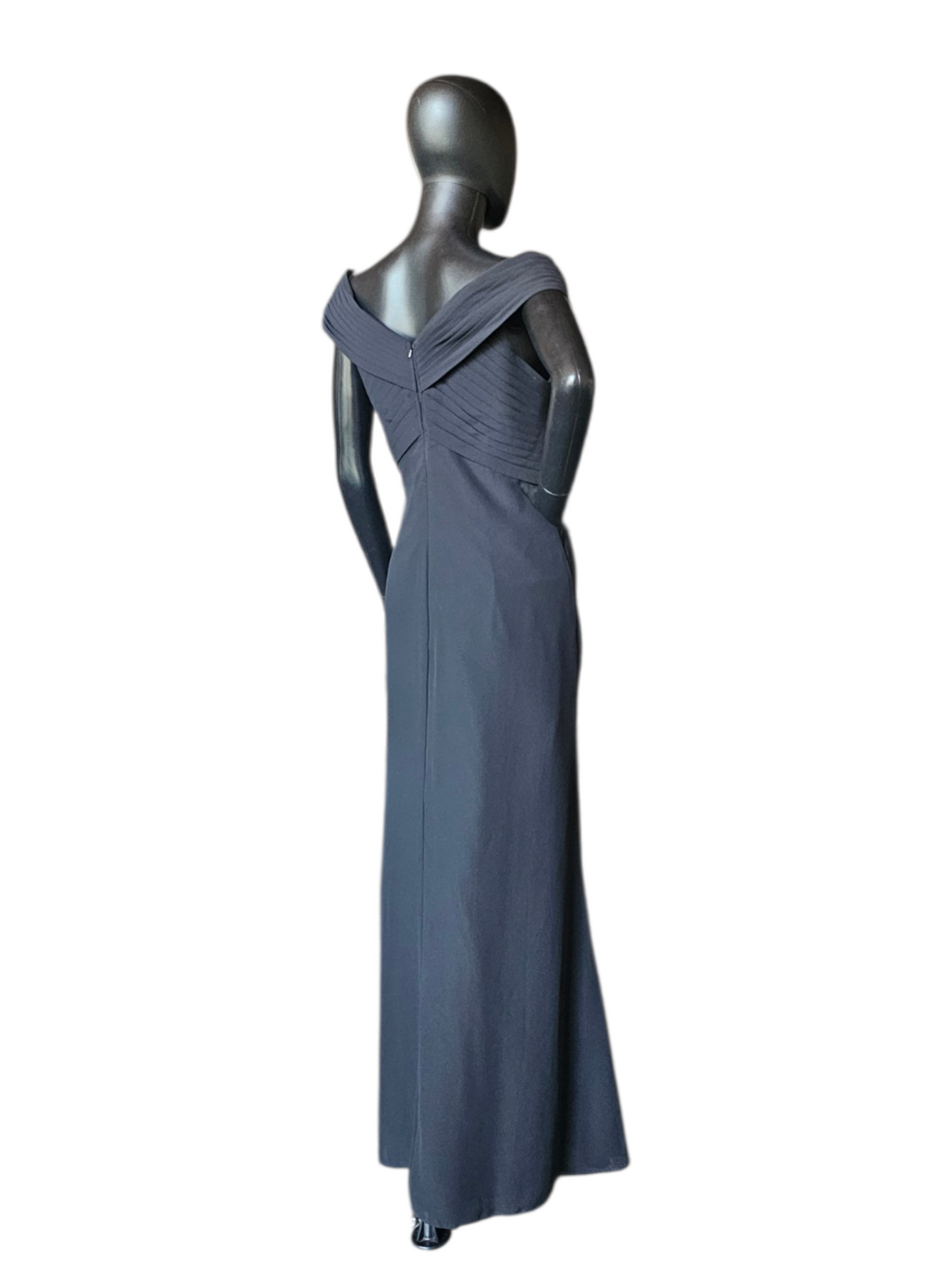 Black Chiffon Off Shoulder Ruched Simple Formal/Bridesmaid/Moms Dress - Bari Jay