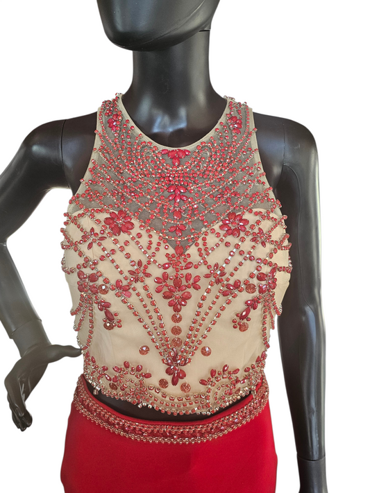 Red/Nude 2 Piece Party Dress - Juliet