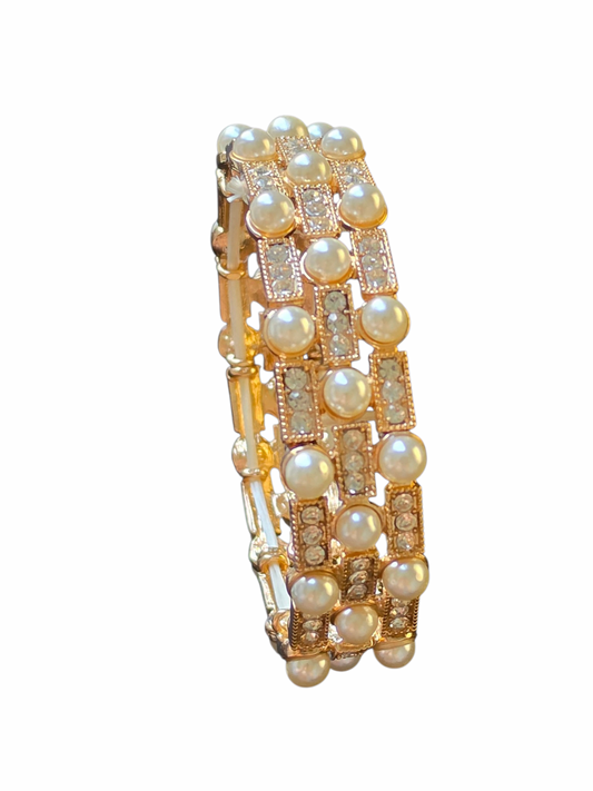Gold/Pearl/Rhinestone Stretch Bracelet