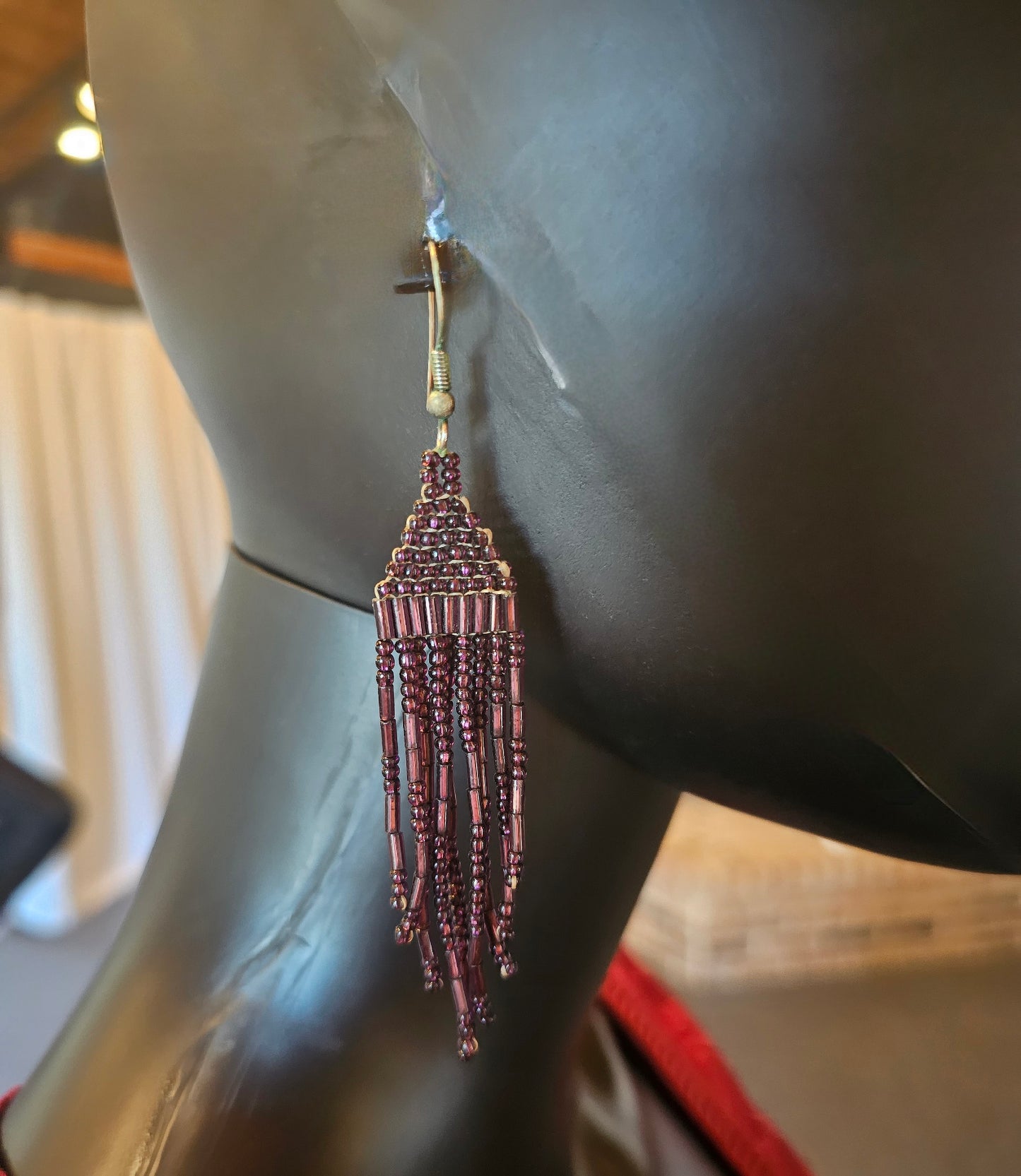 Woven Purple Bead Fringe Earring