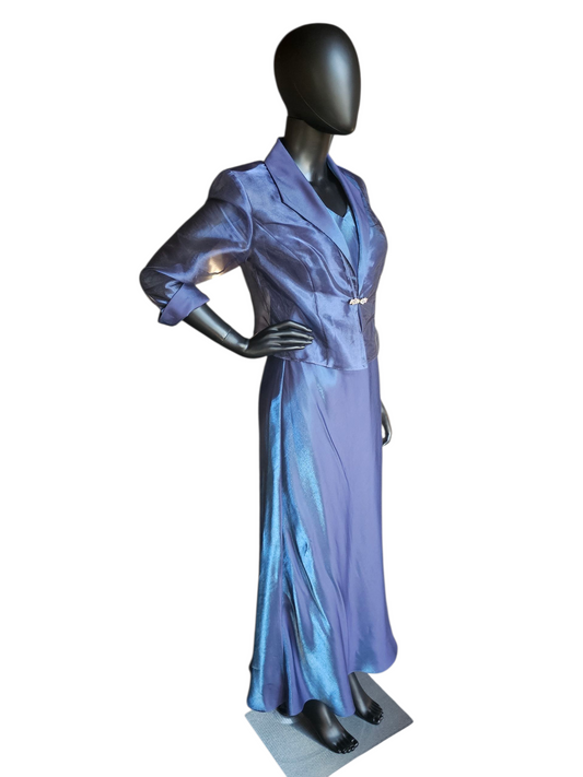 Iridescent Blue Sheath Formal Dress W/Jacket - Alex Evening - Petite