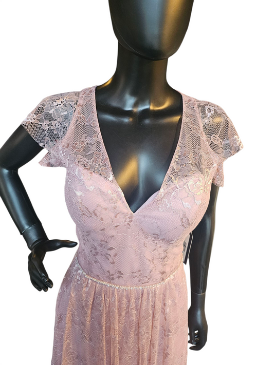 Desert Rose Lace Flutter Sleeve Full Length Formal Gown - Madeline Gardner