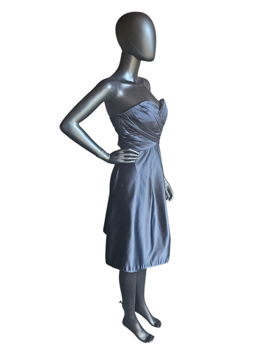 Navy Satin Sweetheart Cocktail/Party Dress - Bill Levkoff