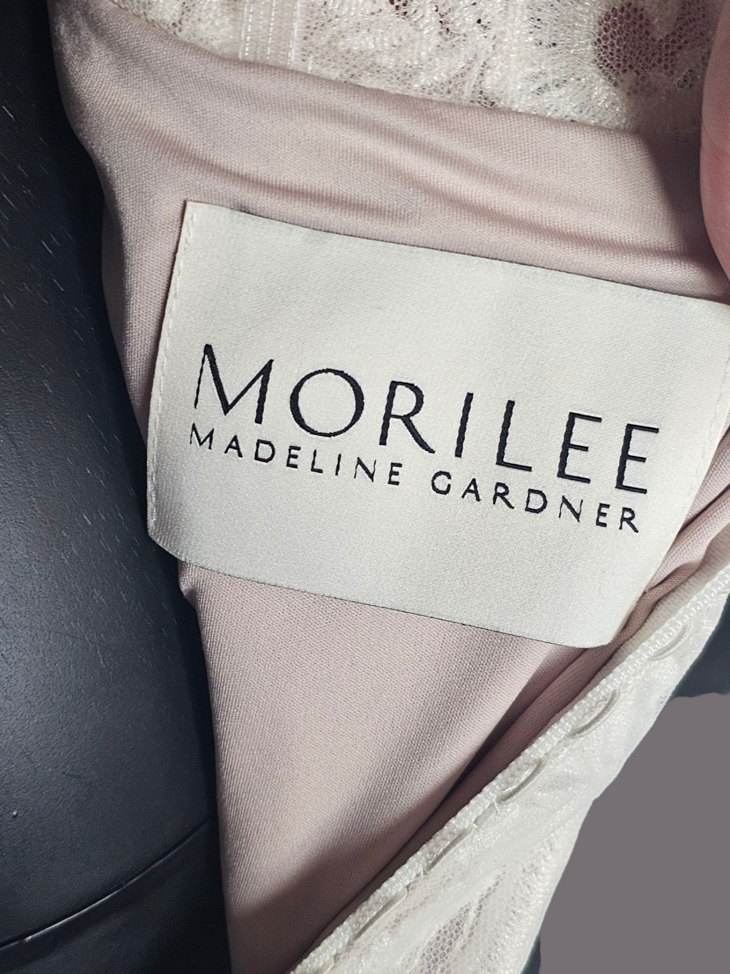 Ivory/Cappuccino Lace Applique Fit and Flare - Mori Lee