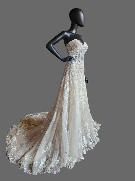 Strapless Sweetheart Illusion Bodice Beaded Fit/Flare Wedding Gown - Beloved