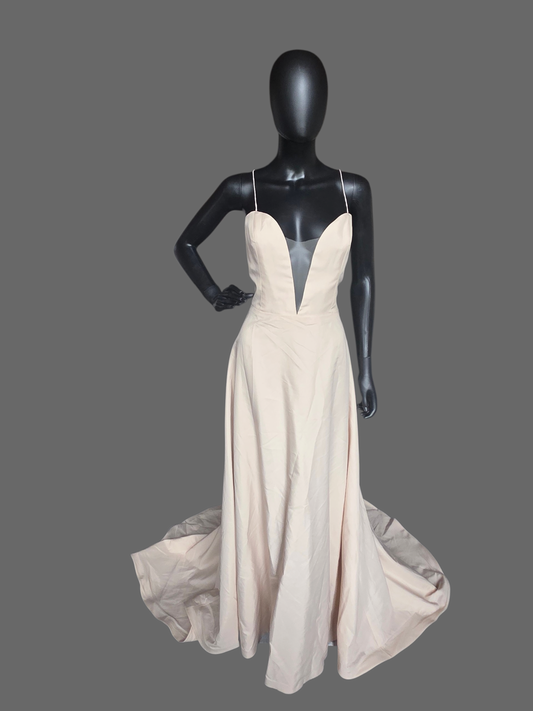Ivory/Nude 3-Look Lace Plunge Sparkle A-Line Wedding Gown W/Detatch Sleeve - Martin Thornburg