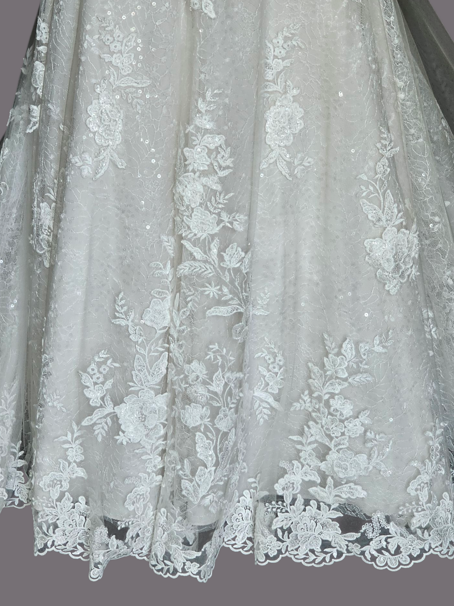 Ivory Illusion Neckline Plunge A-Line Floral Lace Wedding Gown - Morilee