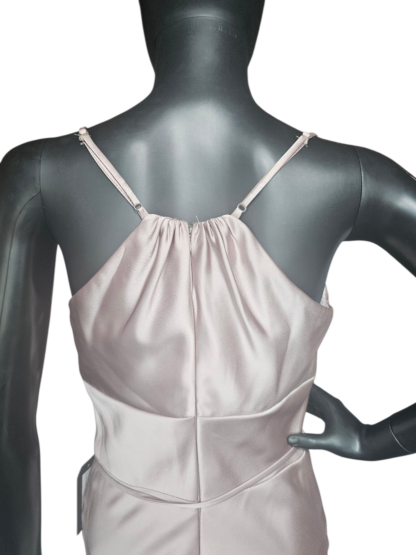 Latte Silky Satin V-Neck Plunge Fitted Party/Cocktail Dress NWOT - Mori Lee