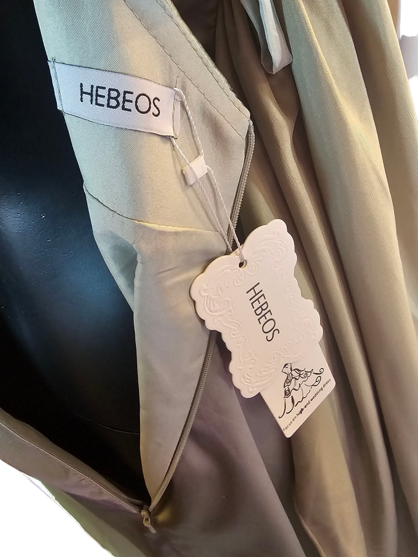 Sage Satin Drape Cowl Spaghetti Strap Formal Dress - NWT Hebeos