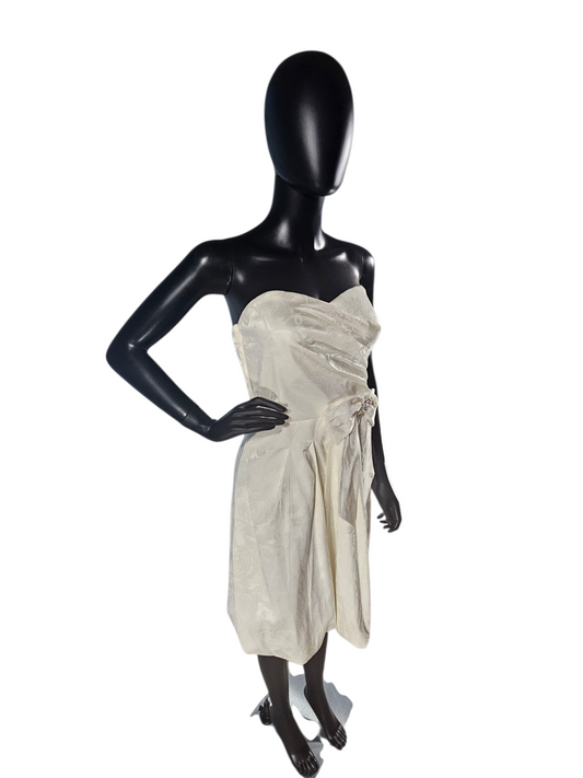 Cream Side Ruched Brocade Formal Dress - NWT Maurices