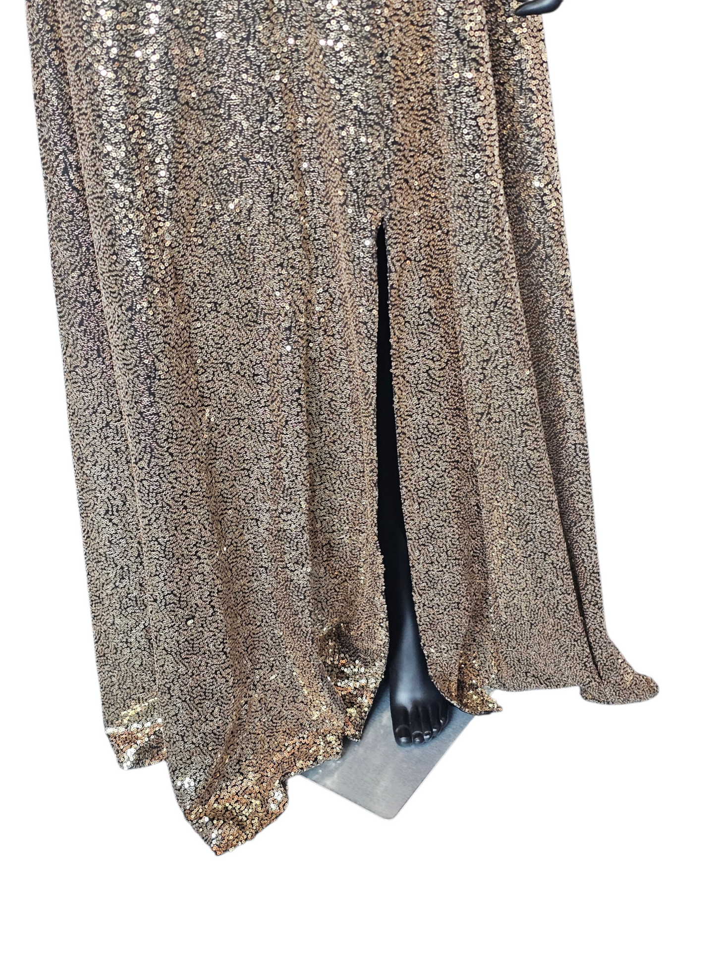 Black/Gold Sequin V-Neck A-Line Prom/Pagent Dress - Sparkle