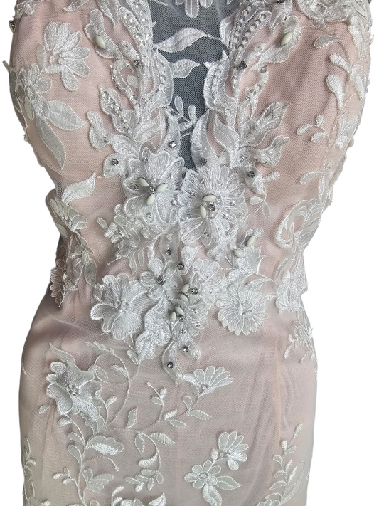 Rose/Ivory Lace Halter Fit/Flare Prom/Party Formal Dress - Mori Lee