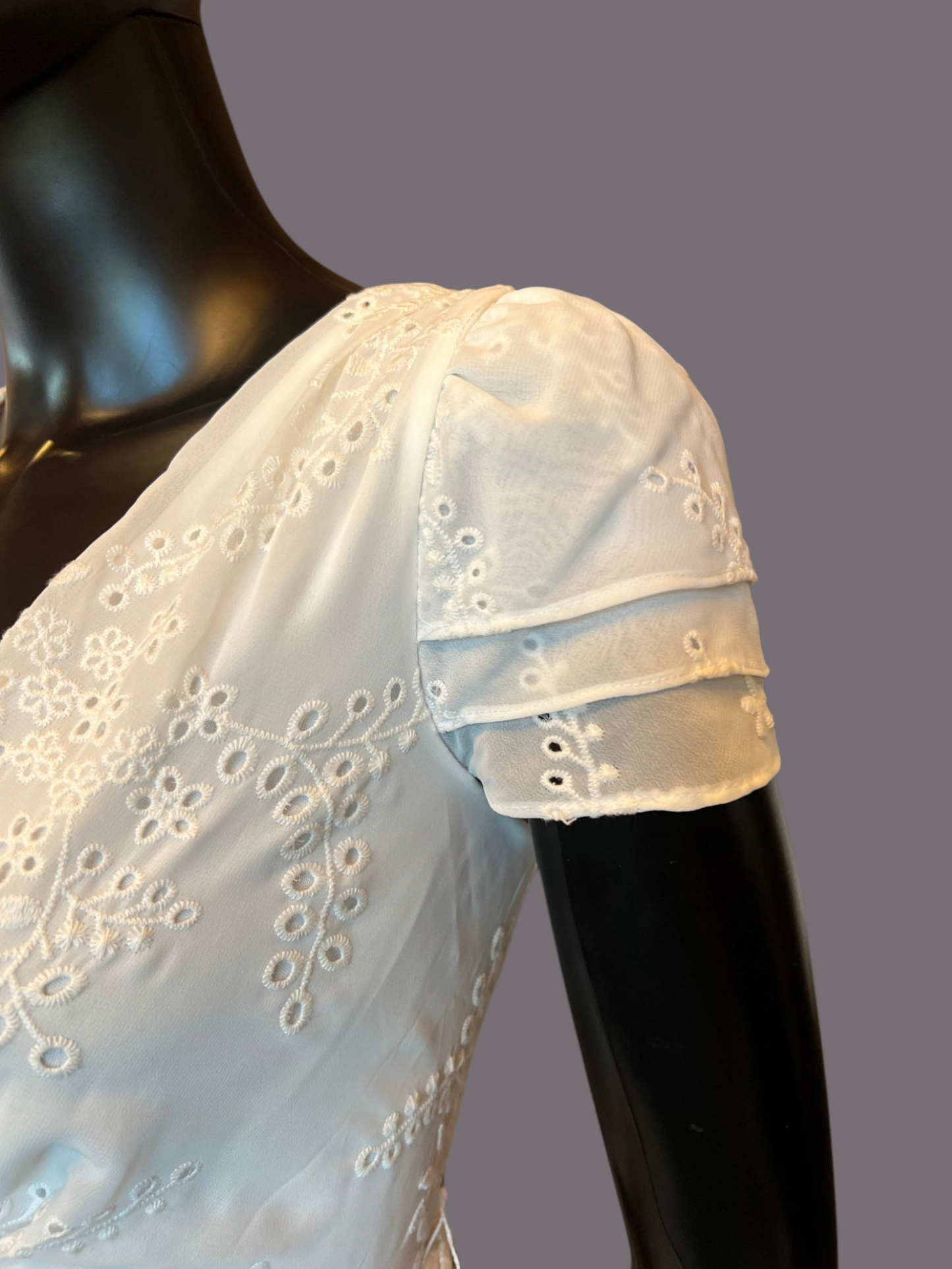 White Chiffon Eyelet Cocktail Dress - DKNY - NWT