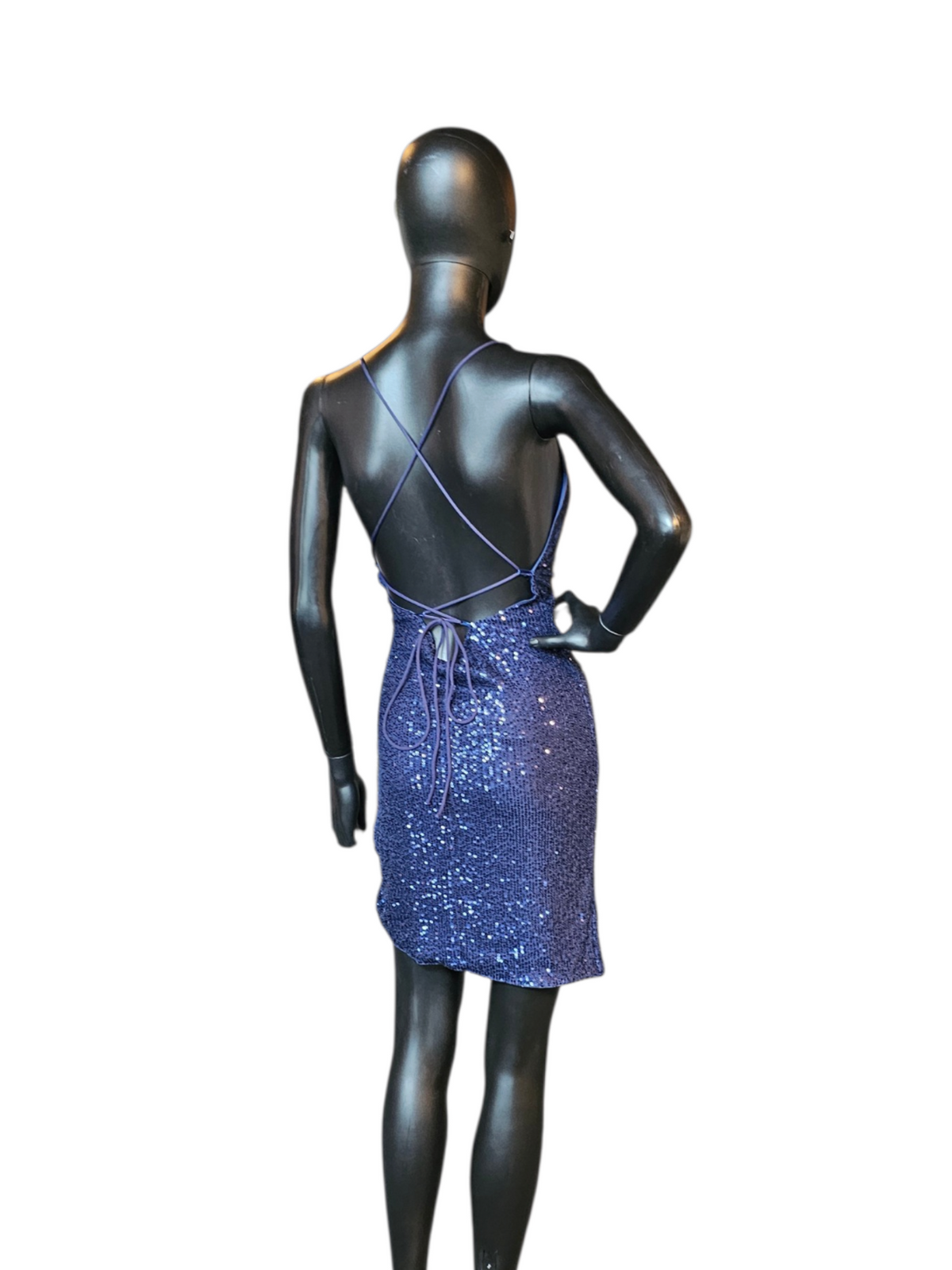 Navy Sequin Bodycon Open Back Homecoming Dress