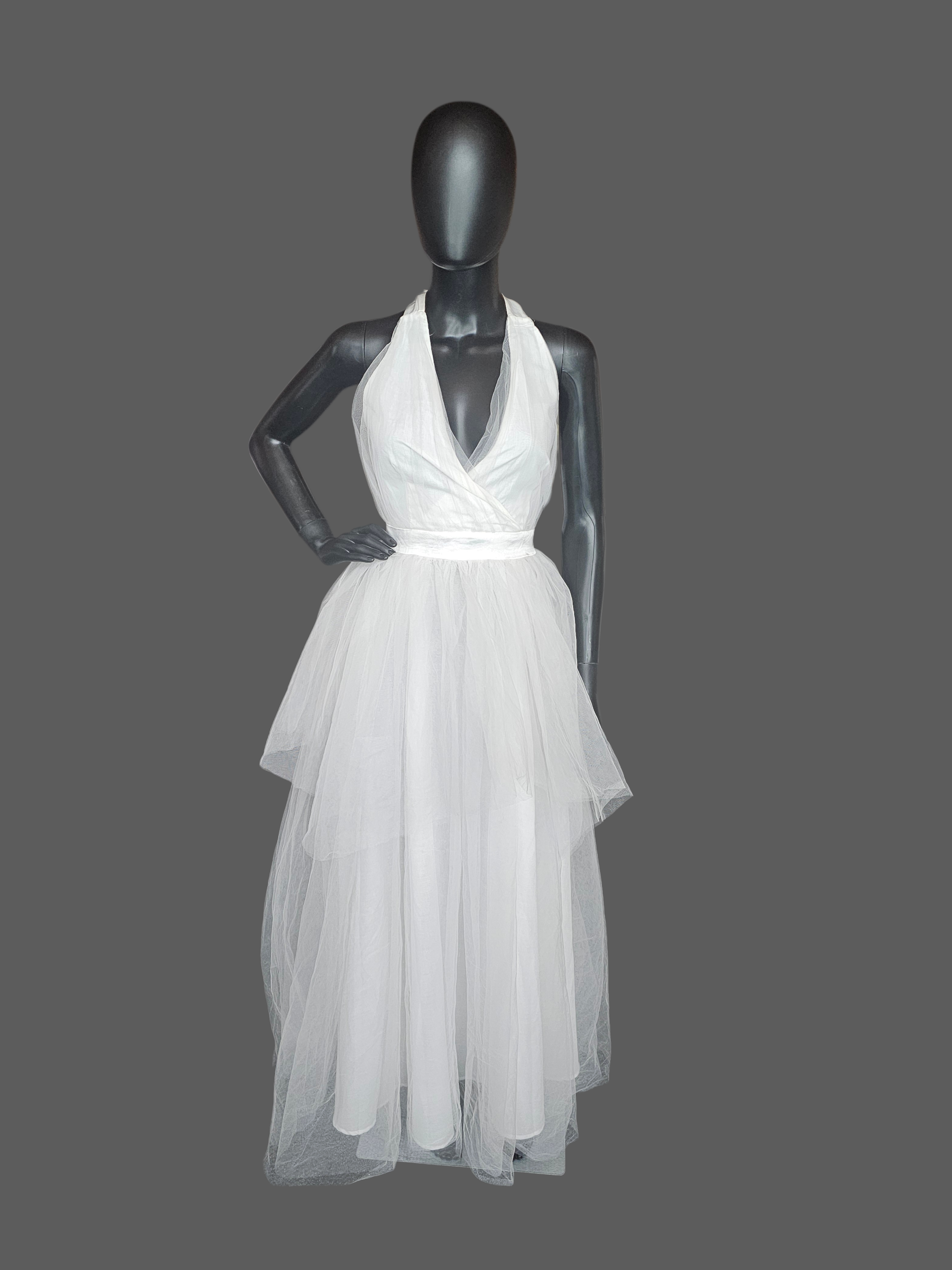 red and white halter wedding dress Tulle Tiered Beach/Informal Gown NWT LIVEONSITE